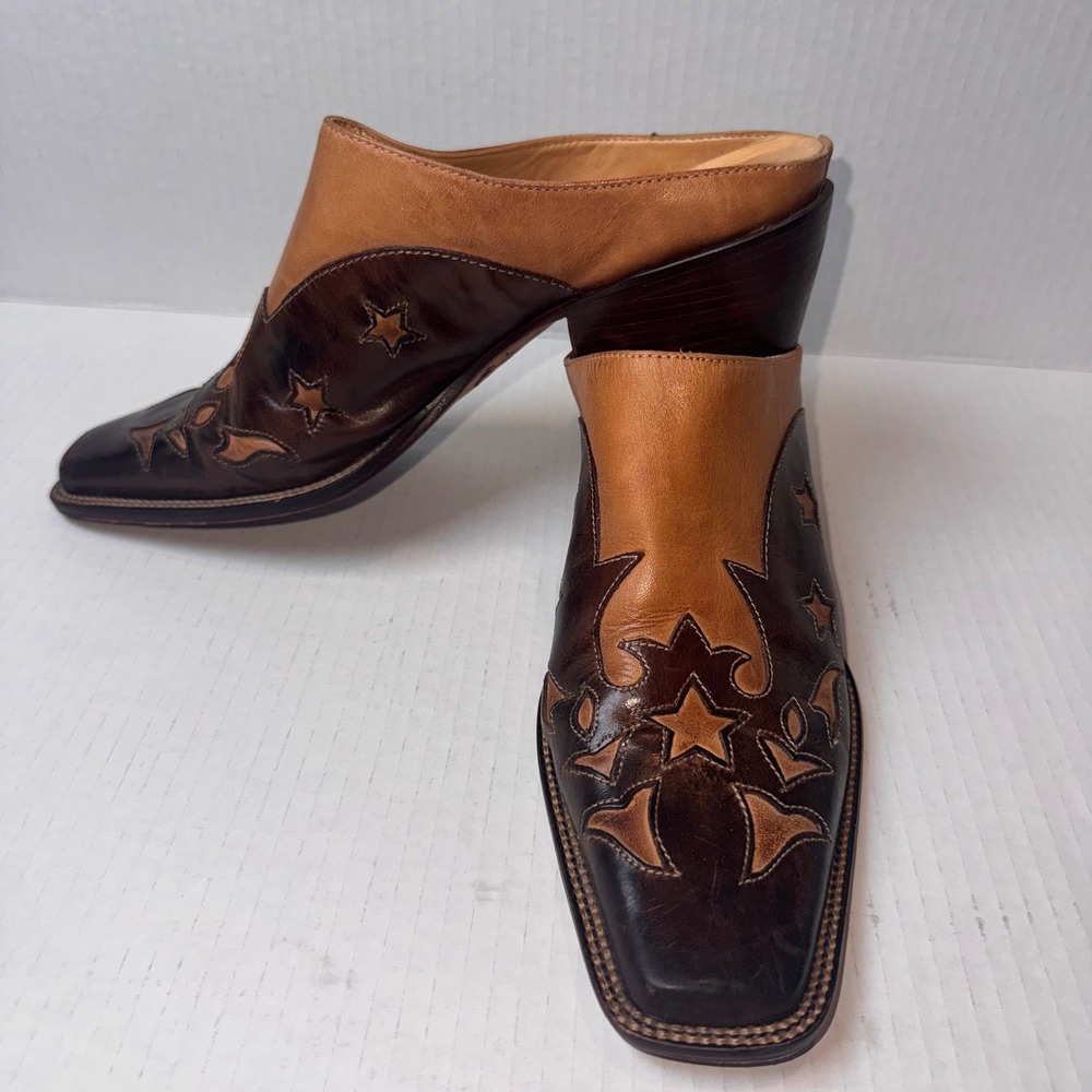 Charlie 1 Horse Western Mules Womens 7.5 Brown Leather Star Square Toe 16121